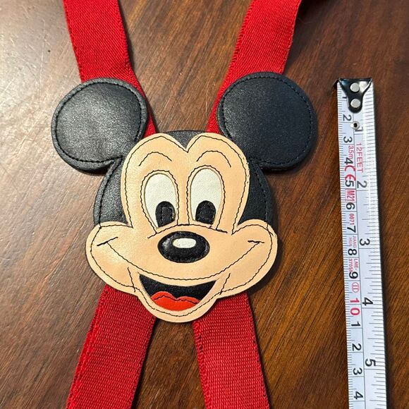 Disney Vintage Mickey Mouse Leather Red Children’s Suspenders Memorabilia Unisex - Picture 3 of 6